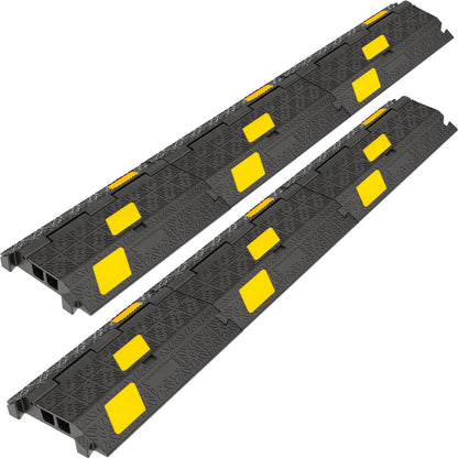 6 Pack 2-Channel Rubber Cable Protector Ramp, 17" x 10" x 1.8" inch Interlocking Floor Wire Cord Cable Cover, Visible at Night, Durable Rubber Speed Bump Hump Ramp (2-Channel 6 Pack)