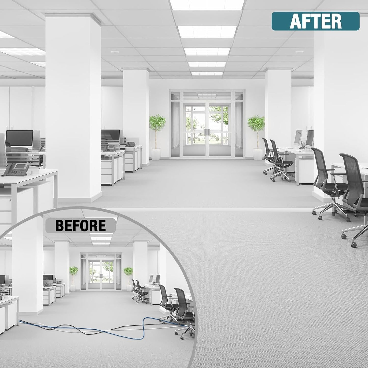 Floor Cord Cover, Cable Protector, 0.63W x 0.31H inches, Wire Cover for Extension Cords, Floor Cable Covers Prevent Cable Trips (White, 50-3 Feet)