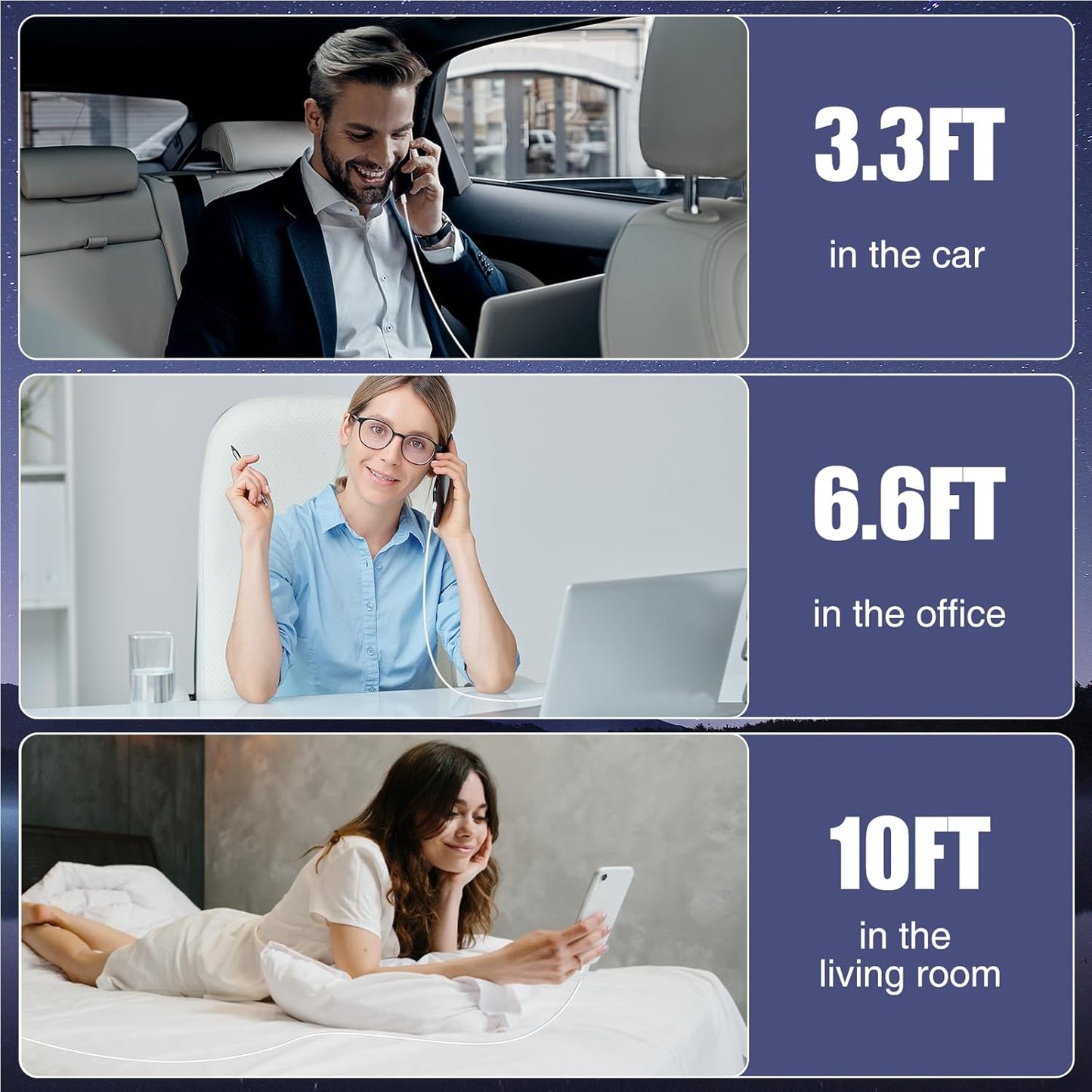 3-Pack [3.3FT+6.6FT+10FT] 60W USB C to USB C Cable, Type C to Type C Cable,Fast Charging Cable for iPhone 16 15 Pro Plus Pro Max，for Galaxy S25 S24, for iPad Pro/Air, for MacBook Pro/Air and More