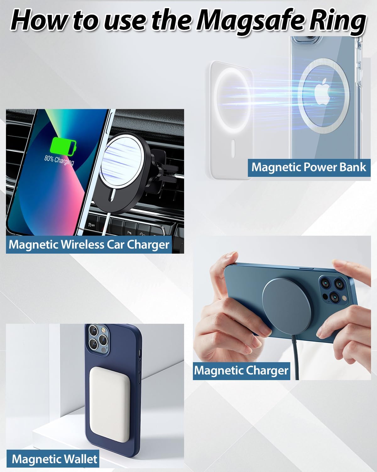 Metal Rings 6PCS,Ultra-Thin(0.4mm) for MagSafe Sticker,Magnetic Adapter,Phone Cases & Wireless Charger,Compatible with iPhone 16/15/14/13/12,Galaxy S24/S23/S22/Kindle,for Mag Safe Accessories