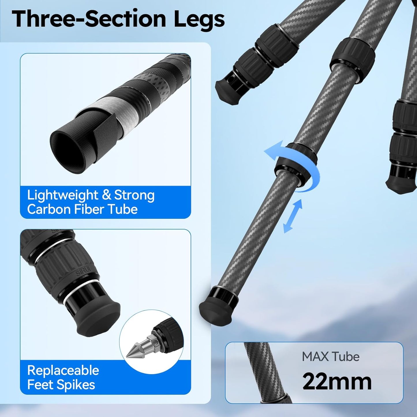 SIRUI AM-223S+G0 Carbon Fiber Desktop Tripod – Ultra-Light 1.7lbs, Max Height 16.7", 360° Panoramic Ball Head, Heavy-Duty Support to 33.07lb for DSLR & Mirrorless Cameras