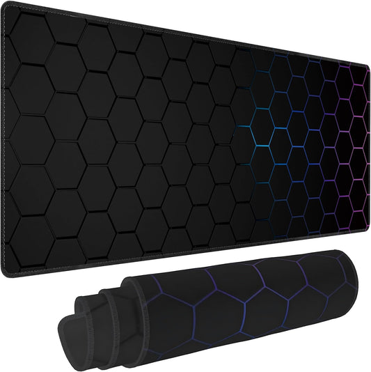 Hexagon Honeycomb Large Mouse Pad,Gaming Keyboard Desk Pad,Extended Mouse Mat Non-Slip Rubber Base with Stitched Edges for Office Game Home XL 31.5"x11.8"