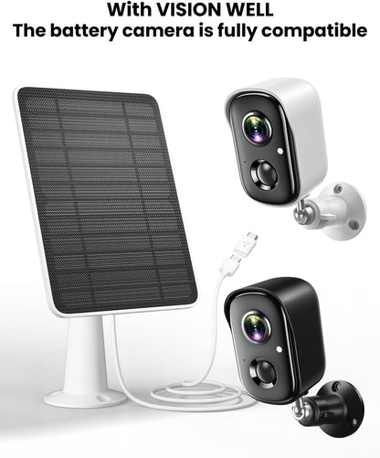 Solar Panel Charger Compatible with Vision Well Battery Powered Wireless Outdoor Security Cameras, 5W Solar Panels Charging with IP65 Waterproof 10ft USB-C Cable & Secure Wall Mount, 2 Pack