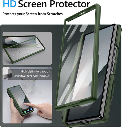 Vihibii for Samsung Galaxy Z Fold 6 Wallet Case with S Pen Holder & Card Holder & Camera Lens Cover & Hinge Protection & Front Screen Protector, Heavy Duty Phone Case for Samsung Z Fold 6 5G, Green