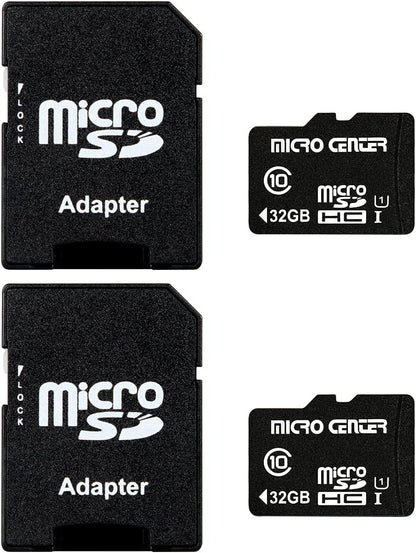 INLAND Micro Center 32GB Class 10 MicroSDHC Flash Memory Card with Adapter for Mobile Device Storage Phone, Tablet, Drone & Full HD Video Recording - 80MB/s UHS-I, C10, U1 (2 Pack)
