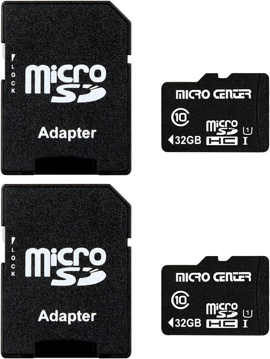 INLAND Micro Center 32GB Class 10 MicroSDHC Flash Memory Card with Adapter for Mobile Device Storage Phone, Tablet, Drone & Full HD Video Recording - 80MB/s UHS-I, C10, U1 (2 Pack)