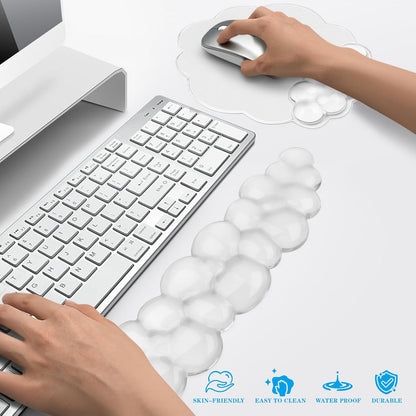 Gel Cloud Keyboard and Mouse Wrist Rest, Cute Wrist Support and Arm Support Rest for Typing Pain Relief，Suitable for Office/Computer/Laptop/Gaming Set-White
