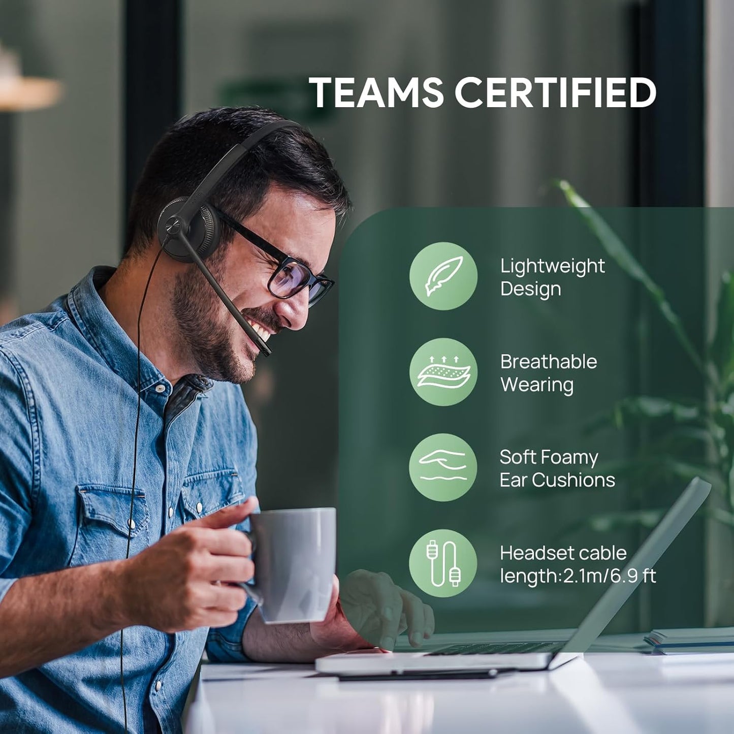 Yealink UH34 Wired Headset, Single Ear USB Headset with Noise Cancelling Mic, Teams Certified, Mono Headset for PC Laptop VoIP Phone, All Day Comfort Design, Mute Button, Busylight