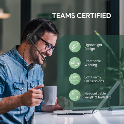 Yealink UH34 Wired Headset, Single Ear USB Headset with Noise Cancelling Mic, Teams Certified, Mono Headset for PC Laptop VoIP Phone, All Day Comfort Design, Mute Button, Busylight