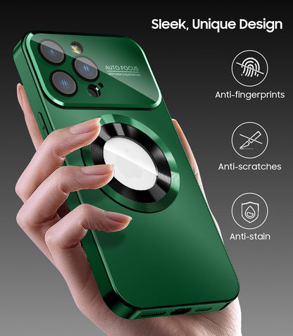 Magnetic for iPhone 14 Pro Max Case, Compatible with MagSafe, Built-in Camera Lens Protector, Logo View, Military Grade Drop Proof Phone Case Cover, Green