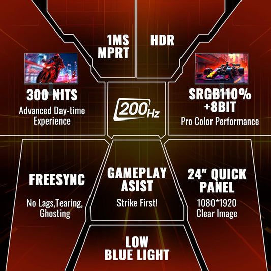 SANSUI Gaming Monitor, 24 Inch 200Hz 180Hz, FHD 1080P 1ms 110% sRGB Computer Monitor, HDMI DP Ports VESA Support for Game Office (HDMI Cable Included ES-G24F4H)