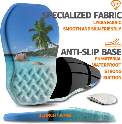 Ergonomic Slope Mouse Pad Wrist Support, Wrist Rest Mousepad for Carpal Tunnel Pain Relief with Massage Bulge and Slow Rebound Memory Foam (12x8 inch, Beach Coconut Trees)