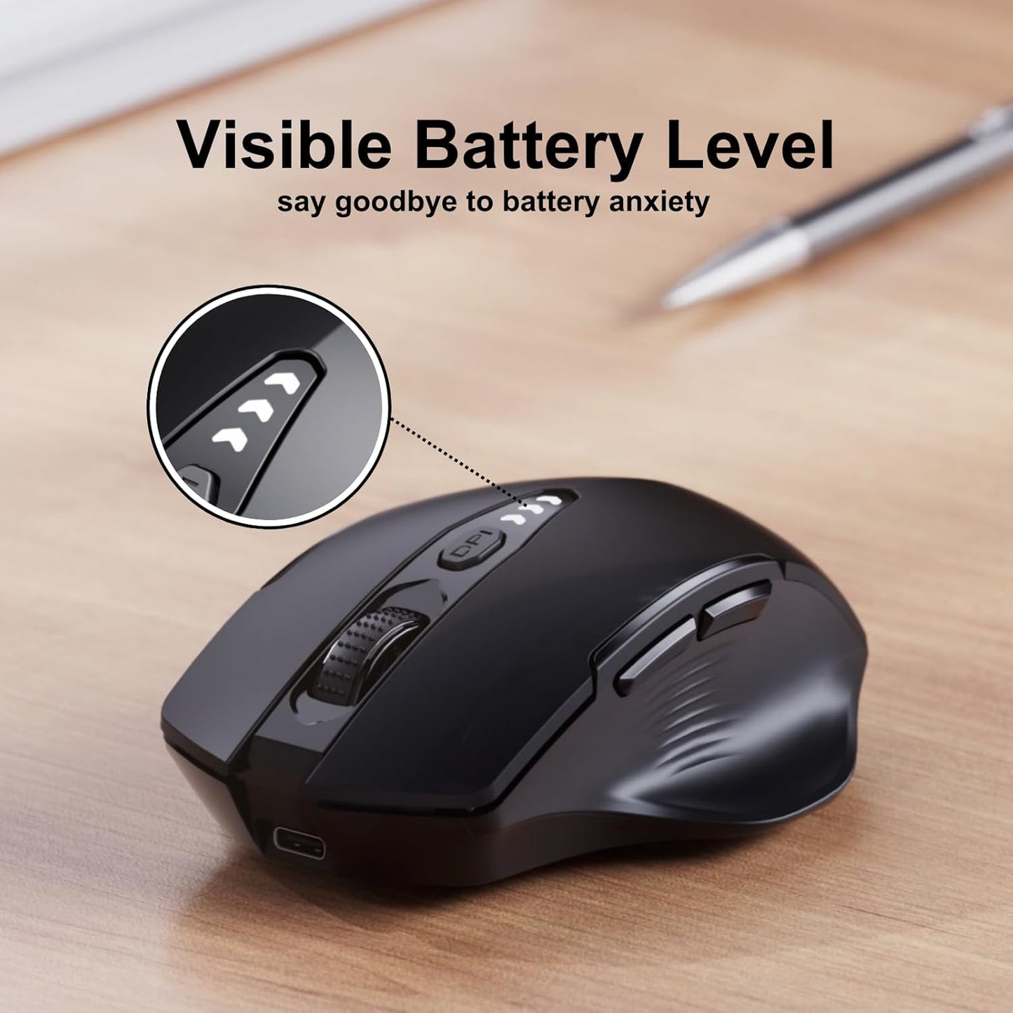 Wireless Mouse,Upgraded 2.4GHz Rechargeable (Battery Level Visible) Ergonomic Computer Mouse,4 Levels DPI, Wireless Mice for Laptop Computer(Matte Black)