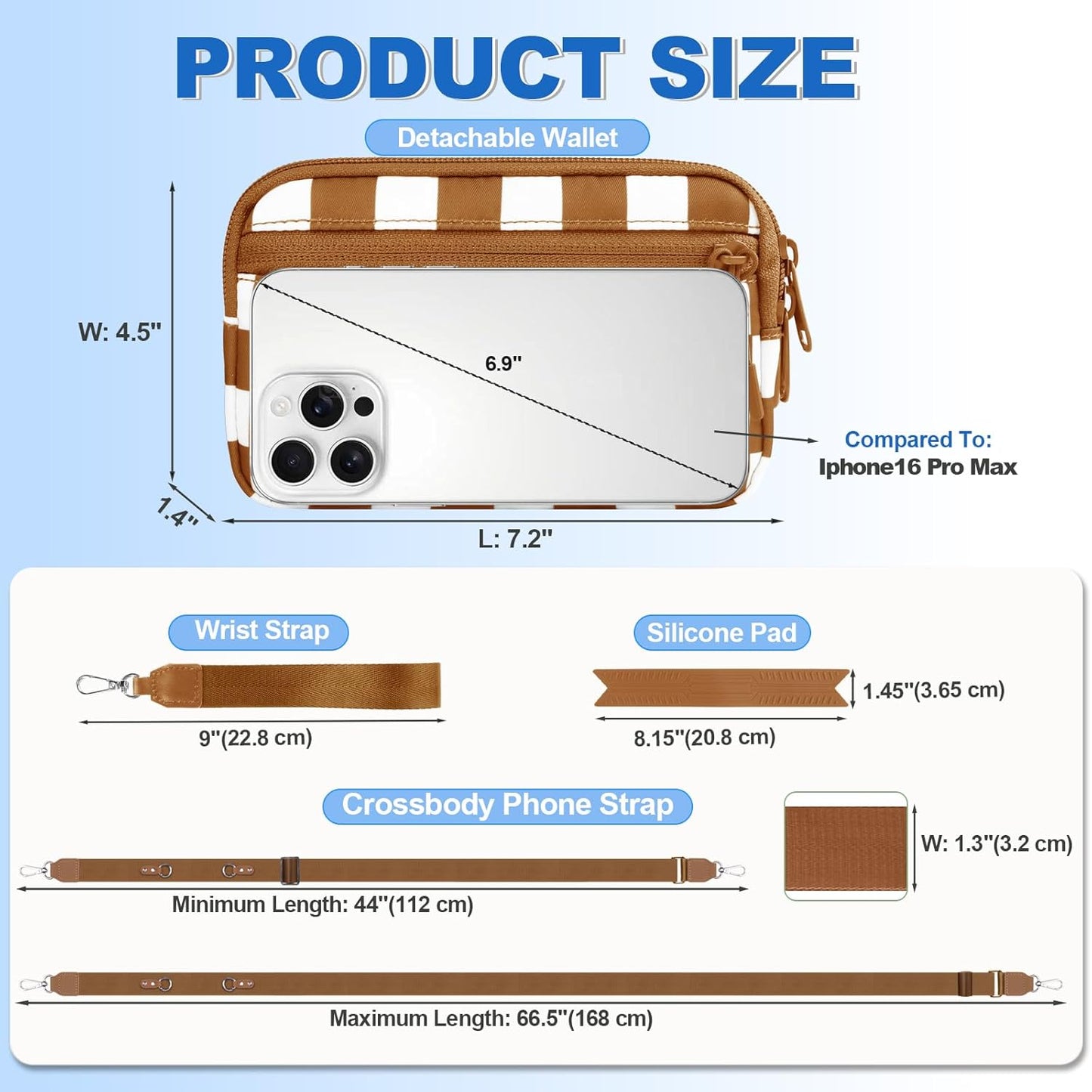 Clip and Go Strap for Phone with Wallet Crossbody, Adjustable Phone Lanyard with Detachable RFID Wristlet Wallet, Phone Strap with Phone Tabs for All Phones, Bronze Checkered (L)