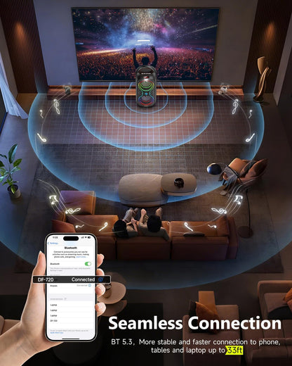 Portable Bluetooth Speakers with 120dB Loud Sound|Beat-Driven Light Show, 5 RGB Modes, Bluetooth 5.3, USB/TF/AUX/FM/Mic Input/TWS | Portable for Party, Camping, Tailgating, Backyard, Indoor Gatherings