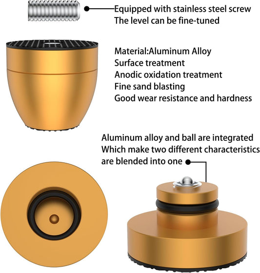 Audiocrast 4X HiFi Speaker Stand Feet Spike Pads Speaker Vibration Damper 30x33mm Aluminum Resonance Reduce Shock Absorber Floor Protector for Audio Speaker Amp Turntable