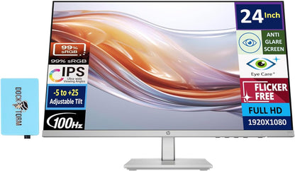 HP Series 5 524sh Monitor (Replaces M24h) 24" IPS FHD (1920x1080) 99% sRGB Display, Adjustable Tilt, Flicker Free, Anti-Glare, Low-Blue Light Filter, Black/Silver w/DKZ Hub USB Port Expander