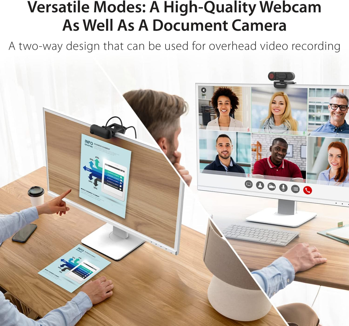 j5create 1080P Dual Mode Webcam and Document Camera with Auto & Manual Focus, Magnetic Privacy Cover for PC, Laptops | for Live Streaming, Video Calls, Online Meetings, Online Classes (JVU250)