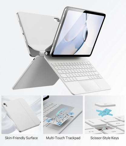 GreenLaw for iPad 11th(A16,2025)/10th(2022) Generation Case with Keyboard, Magic-Style Keyboard Stand, 7 Color Backlit, Stain-Resistant Surface, Multi-Touch Trackpad, White