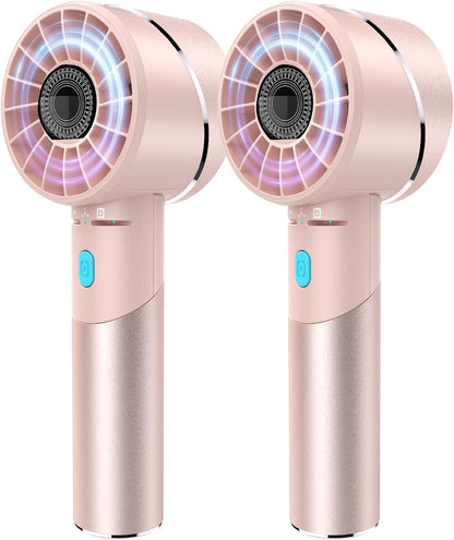 2PCS Handheld Fan, Mini Small Portable Turbo Fan, Rechargeable with 4 High Speeds Personal Fans, Max 16H Runtime, For Travel, Office, Outdoor - Pink