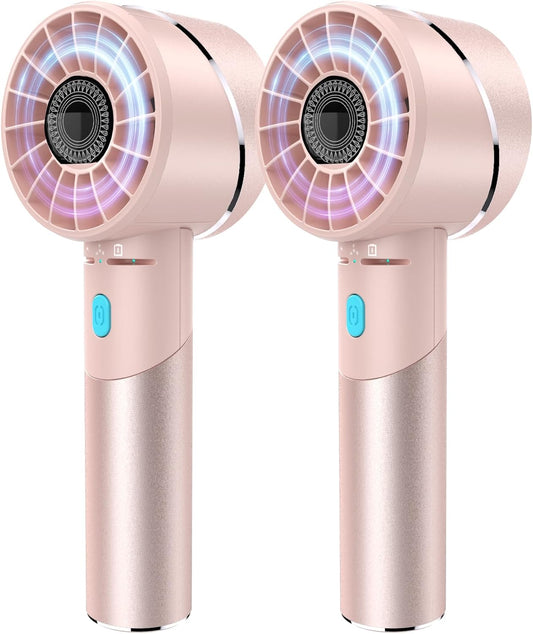 2PCS Handheld Fan, Mini Small Portable Turbo Fan, Rechargeable with 4 High Speeds Personal Fans, Max 16H Runtime, For Travel, Office, Outdoor - Pink