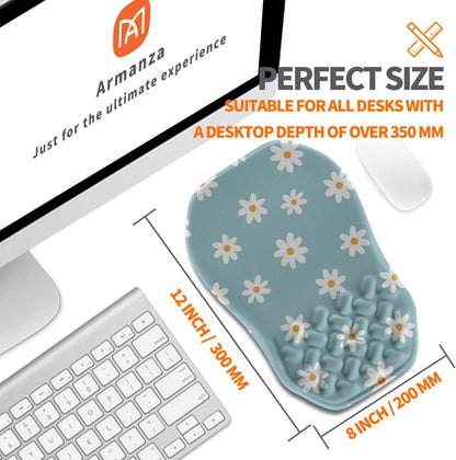 Ergonomic Slope Mouse Pad Wrist Support, Wrist Rest Mousepad for Carpal Tunnel Pain Relief with Massage Bulge and Slow Rebound Memory Foam (12x8 inch, White Flowers)