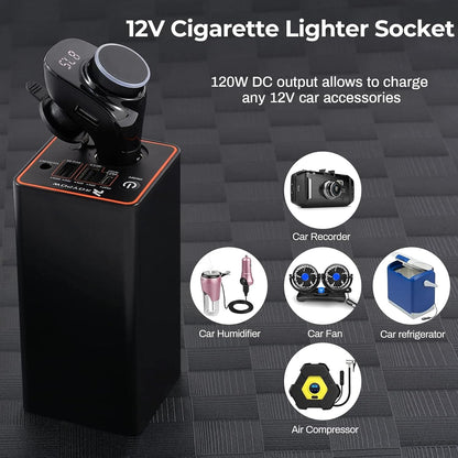 RoyPow 30W PD Portable Charger with 12V/10A Cigarette Lighter Socket, 86.58Wh USB C Laptop Power Bank, 18W QC& 12V DC External Battery Pack, Perfect for MacBook Air iPad Phone Dash Cam or Camping