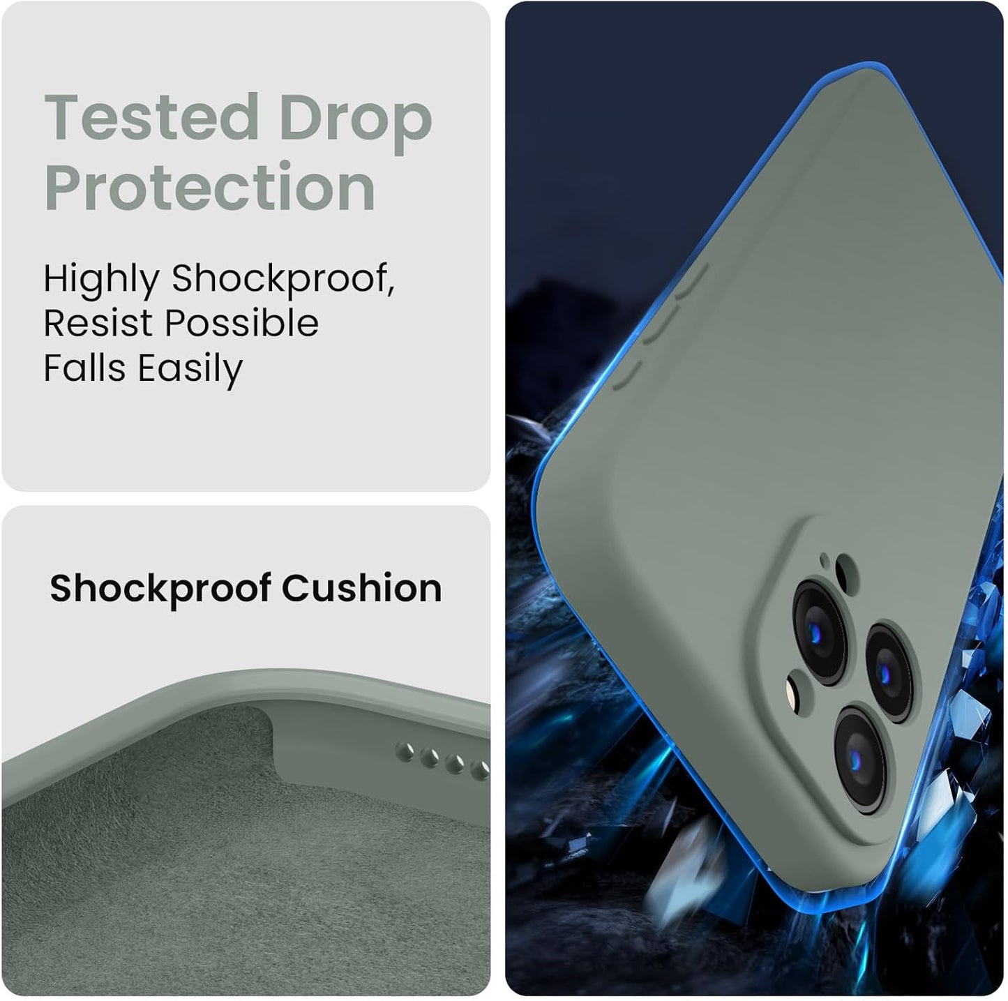 FireNova Designed for iPhone 15 Pro Case, Silicone Upgraded [Camera Protection] Phone Case with [2 Screen Protectors], Soft Anti-Scratch Microfiber Lining Inside, 6.1 inch, Calke Green