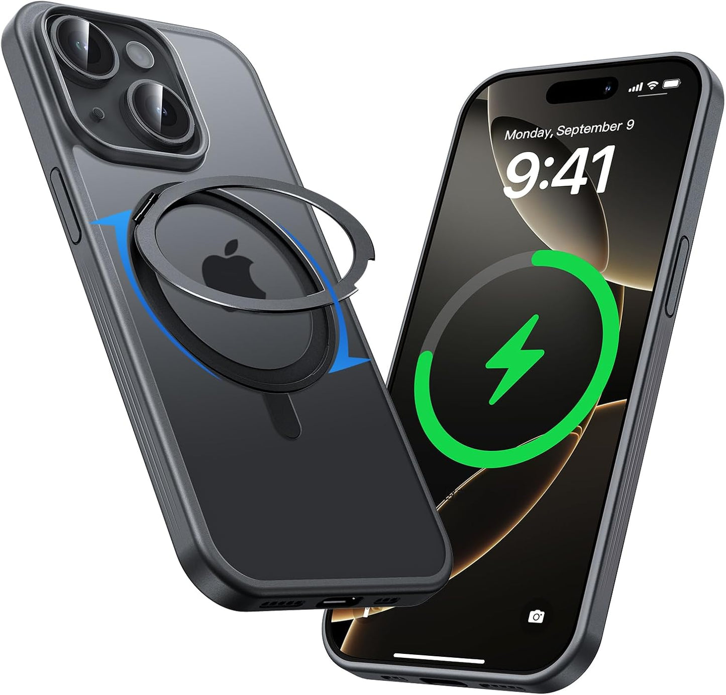 MAGIC JOHN for iPhone 15 Case 360° Rotatable Magnetic Invisible Stand, Fit for MagSafe 15 Phone Case, 16FT Military Grade Shockproof for iPhone Case with Kickstand, Black