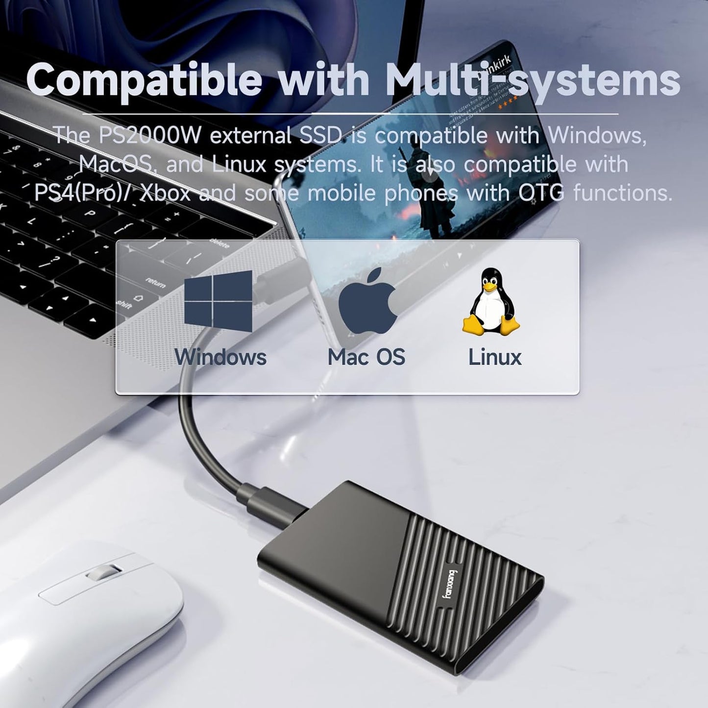 fanxiang 500GB External SSD Portable, Up to 2000MB/s, USB C External Solid State Drive External Hard Drive, USB 3.2 Gen2*2 Type-C SSD for iPhone 15/Pro/PC/Laptops/Creators/Gaming