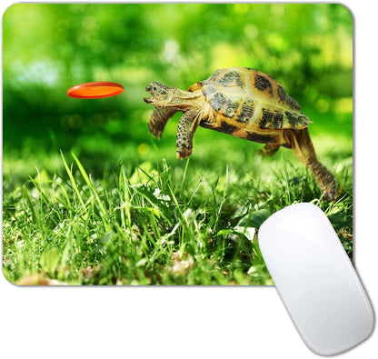 Cute Jumping Turtle Animal Mouse Mat, Square Waterproof Non Slip Rubber Base Mouse Pad for Office Laptop, 9.5"x7.9"x0.12" Inch