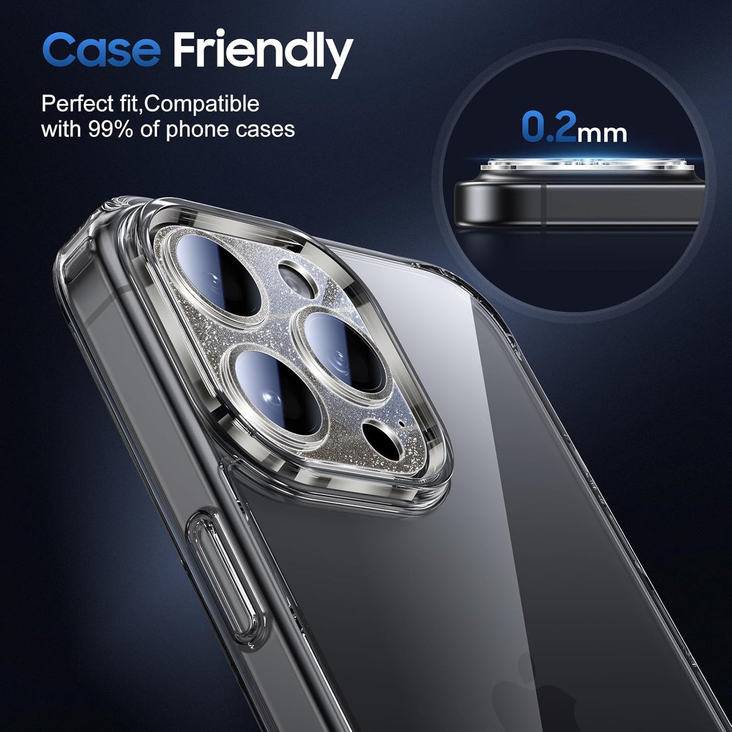 UniqueMe for 3 Pack iPhone 16 Pro/iPhone 16 Pro Max Camera Lens Protector - [Drop Protection] [Case Friendly] 9H Tempered Glass Camera Cover Screen [Update New Version] - Glitter Black