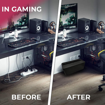 Cable Management Box Cord Organizer - The Cable Storage Box can Manage Hide Plugs Wires Power Strips USB Hub Router TV Computer Desk Cable for Home and Office Medium Black