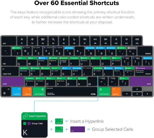 JCPal Microsoft Excel Shortcut Guide Keyboard Cover for Apple MacBook Pro 14 inch and MacBook Pro 16 inch (M1-M4 Models) and MacBook Air 13 inch and MacBook Air 15 inch (M2-M4 Models) (US-Layout)