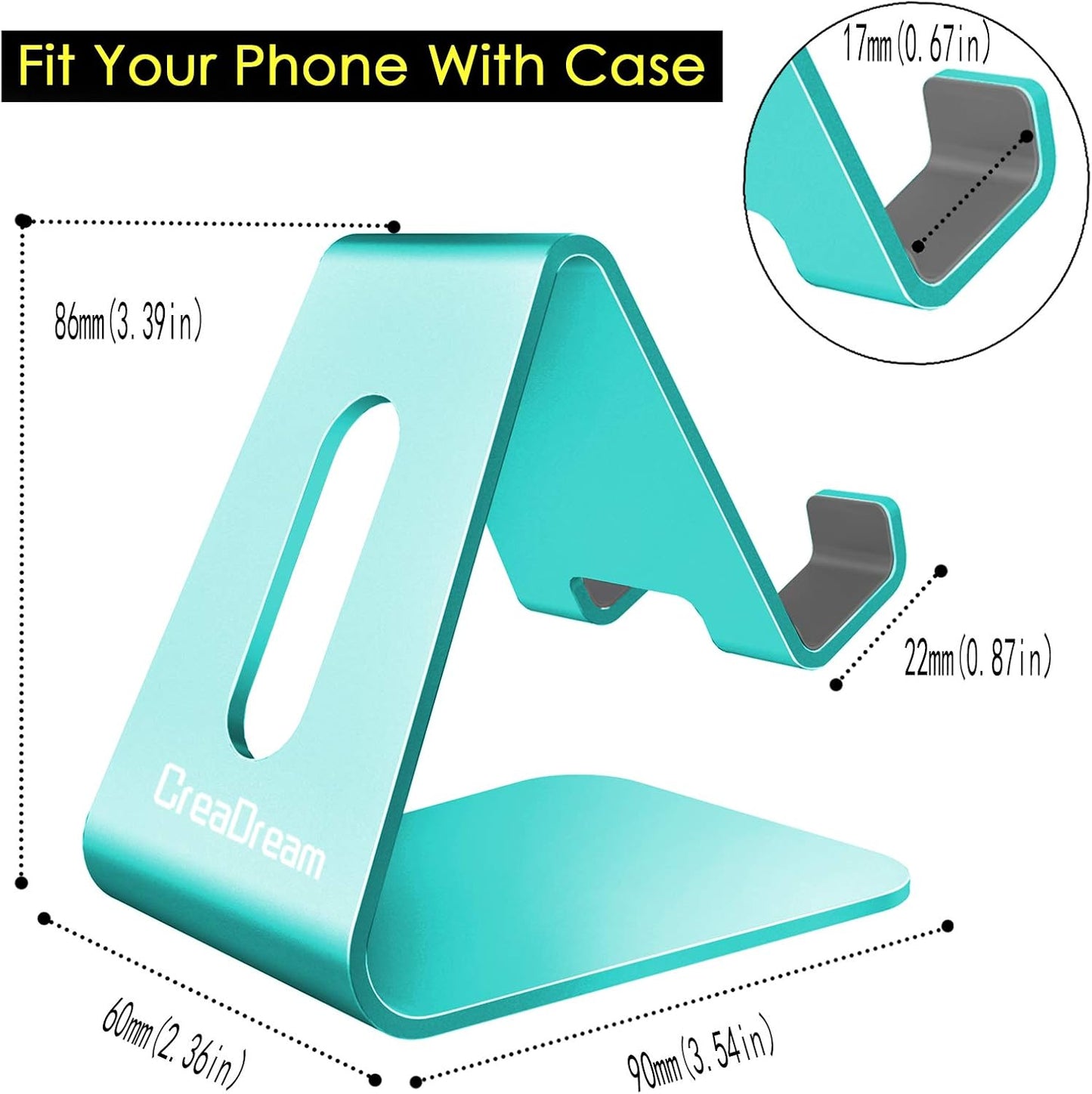 CreaDream Cell Phone Stand, Cradle, Holder,Aluminum Desktop Stand Compatible with Switch, All Smart Phone, iPhone 11 Pro Xs Max Xr X Se 8 7 6 6s Plus SE 5 5s (Mint Green)