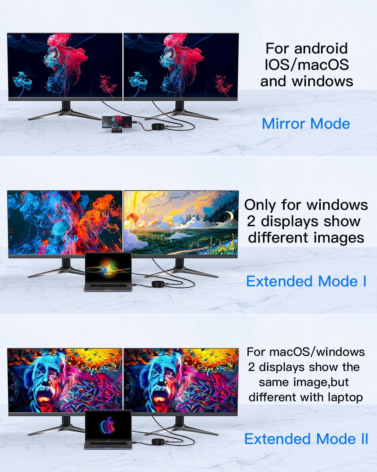 USB C Hub, 7 Ports Type C Multiport Adapter with Dual 4K HDMI, 100W PD Charging, 2* USB 3.0 5Gbps Port,Gigabit Ethernet, TF Card Reader, for MacBook Air, MacBook Pro (USB C Dock Dual HDMI)
