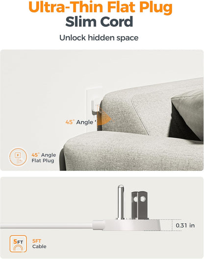 TESSAN 5 FT White Extension Cord, 900J Surge Protector Small Power Strip with 3 USB Ports (1 USB C), Flat Plug Power Strip, Mini Charging Station Suitable for Home Office Dorm