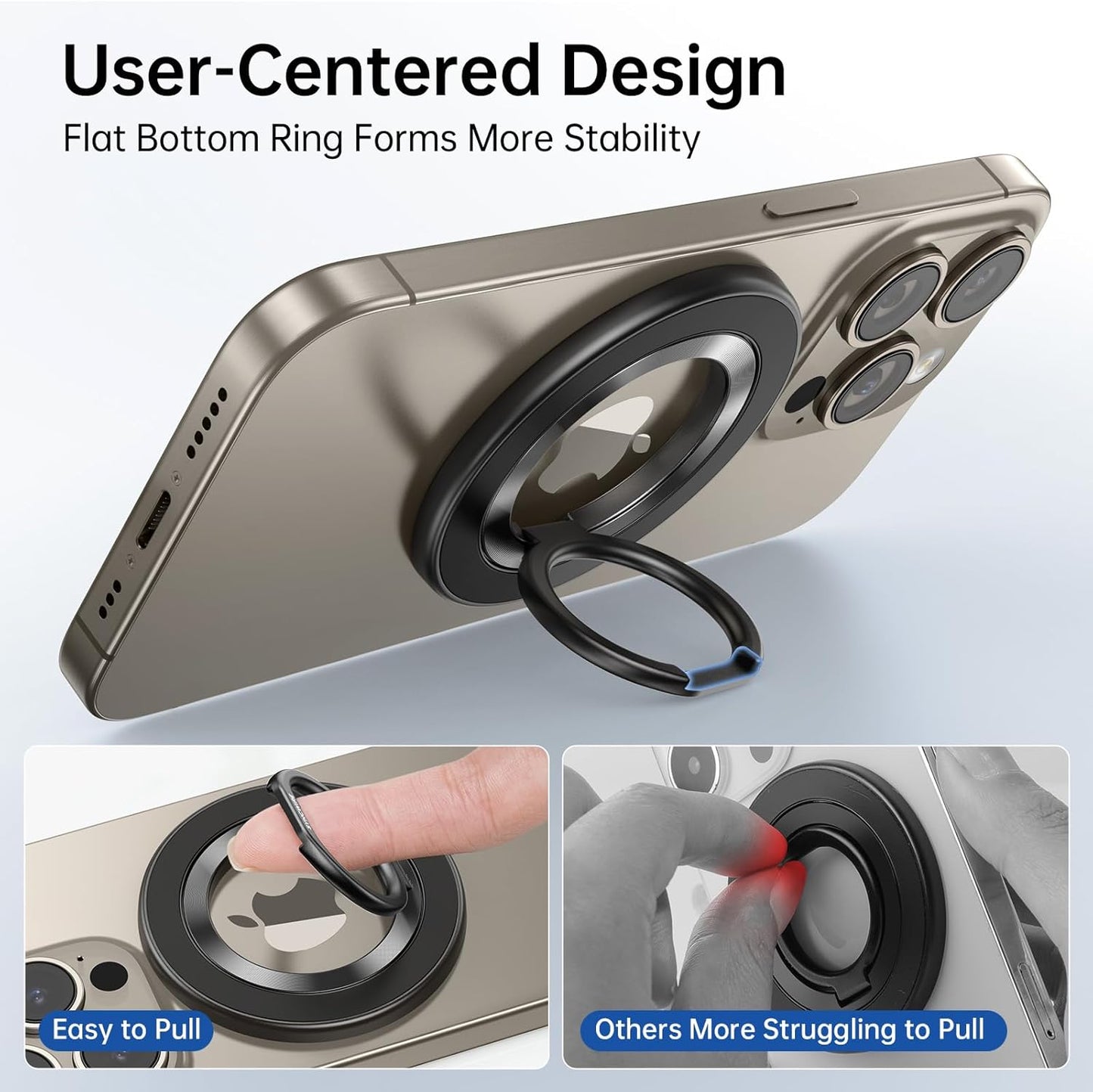Syncwire Magnetic Phone Ring Holder for MagSafe, Magnetic Ring Holder Cell Phone Grip Stand Finger Ring Kickstand with Two-Sided Magnetic Compatible iPhone 16 Pro Max 15 14 13 12 Android - Titanium