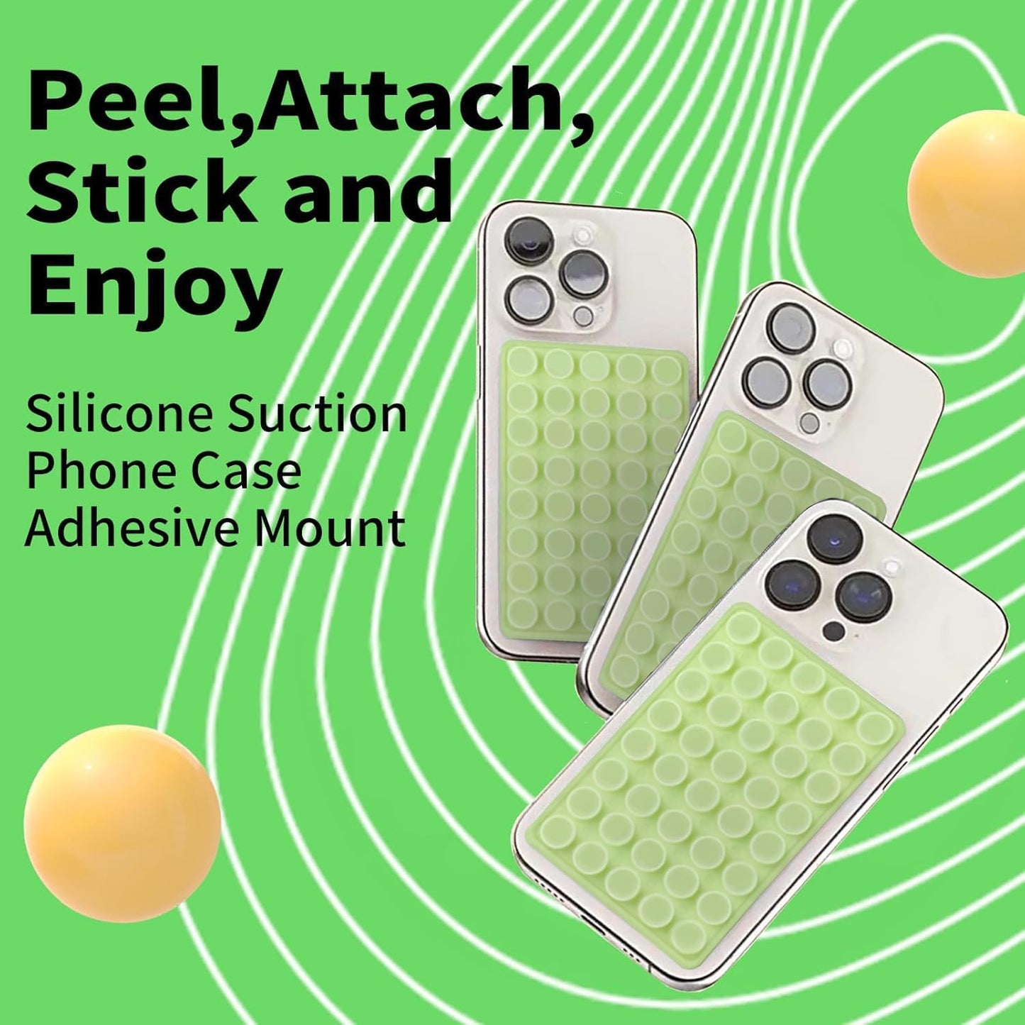 Octo Buddy Silicone Suction Cup Phone Mount Double Sided Sticky Phone Grip Backside Sucker for iPhone Android Hippers Grippy Strong Cell Phone Case Accessory Stuff Mirror Stick On (Green)
