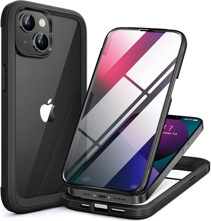 Miracase Compatible with iPhone 13 case 6.1 inch, 2021 Upgrade Full-Body Glass Clear Case Bumper Case with Built-in 9H Tempered Glass Screen Protector for iPhone 13,Black