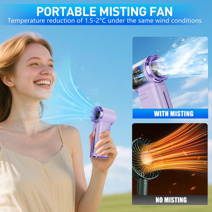 Portable Misting Fan - Mini Handheld Fan - 5000mAh Rechargeable Personal Mister Fans with Digital Display, 1-199 Speeds Adjustable, Birthday Gifts for Women Men Travel/Outdoor/Home/Office (Purple)