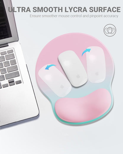 Ergonomic Mouse Pad Wrist Support, Comfortable Mouse Pad Wrist Rest, Relieve Wrist Pain Gel Mouse pad, Non-Slip Rubber Base Mousepad for Laptop, Computer(Gradient Pink Green)