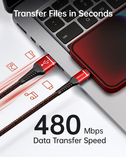 Short iPhone Charger 1FT 3Pack [Apple MFi Certified] USB to Lightning Cable Nylon Braided Heavy Duty Fast Charging Cord Compatible with iPhone 14/13/12/11/SE/X/XS/XR/8/7/6/6S/iPad - Red