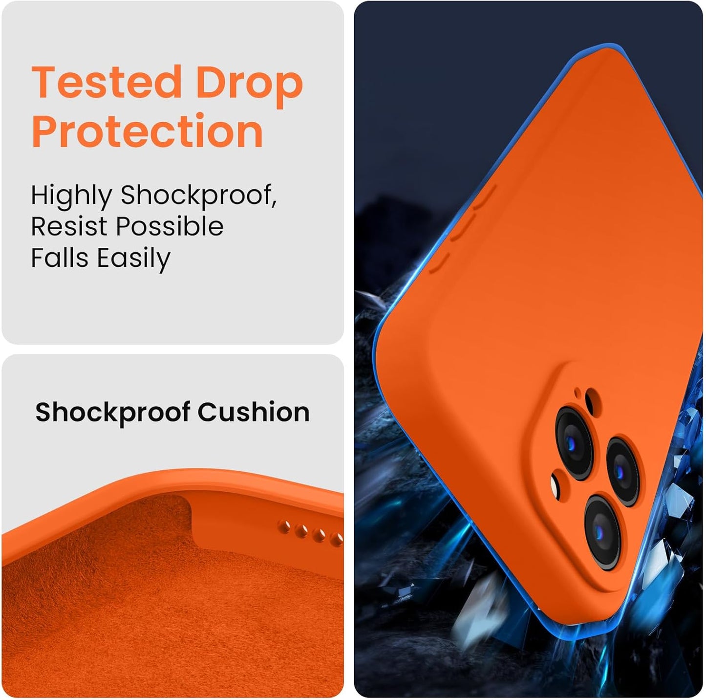 FireNova Designed for iPhone 15 Pro Max Case, Silicone Upgraded [Camera Protection] Phone Case with [2 Screen Protectors], Soft Anti-Scratch Microfiber Lining Inside, 6.7 inch, Neon Orange