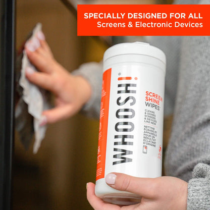 WHOOSH! Screen Shine 90 Count Touch Screen Cleaner Wipes for Car, OLED, TV, Eyeglasses, Laptop – Lint-Free, Non-Abrasive Wipes – Streak-Free Finish – Non-Toxic & Odorless – Microsuede Cloth Included
