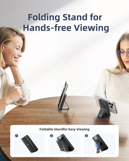 Magnetic Power Bank 3-in-1: 10000mAh MagSafe Wireless Charger with Stand, 20W Fast Charging for iPhone 16/15/14/13, Portable Battery for AirPods, Samsung Galaxy (Foldable & Slim) | Black