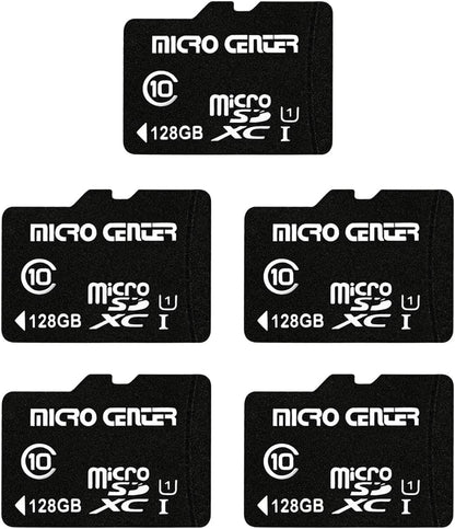 Micro Center 128GB Class 10 MicroSDXC Flash Memory Card with Adapter for Mobile Device Storage Phone, Tablet, Drone & Full HD Video Recording - 80MB/s UHS-I, C10, U1 (5 Pack)