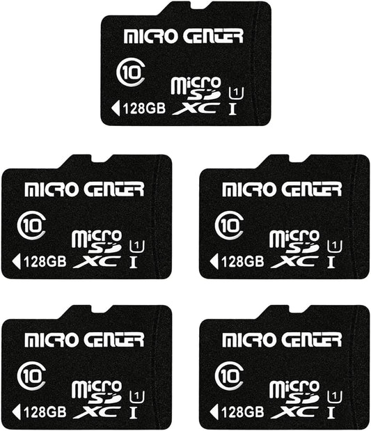 Micro Center 128GB Class 10 MicroSDXC Flash Memory Card with Adapter for Mobile Device Storage Phone, Tablet, Drone & Full HD Video Recording - 80MB/s UHS-I, C10, U1 (5 Pack)