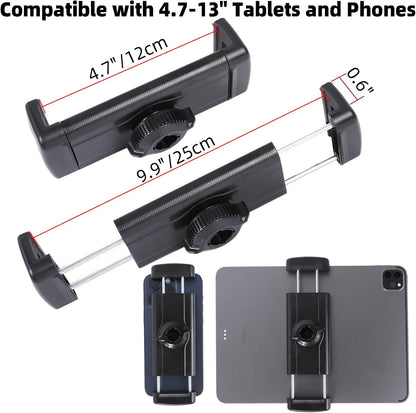 Tablet Holder for Microphone Stand/Treadmill/Spin Bike/Stroller/Golf Cart/Handlebar/Stationary Bike, Phone iPad Holder Mount for iPad Pro 12.9, Galaxy Tabs, iPhone(4.7-13”)