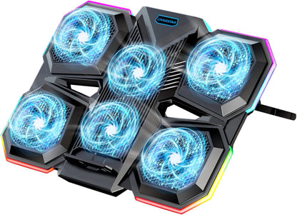 LIANGSTAR Laptop Cooling Pad Gaming Laptop Cooler, Laptop Fan Cooling Stand with 6 Quiet Fans for 15.6-17.3 Inch, 7 Height Adjust, RGB LED Light 4 Modes, Switch Control Fan Speed, 2 USB Port, 2023 New